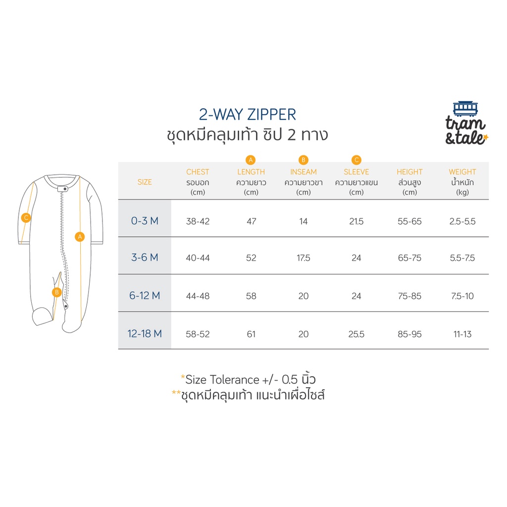 ชุดบอดี้สูทคลุมเท้า 2-way zipper Tram & Tale รูปที่ 2