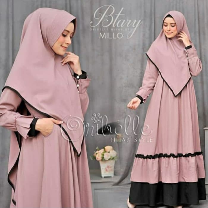 JM BTARY Syari (GAMIS+HIJAB) วัสดุ MOSCREPE ชุด Syari Gamis Khimar Gamis Syari