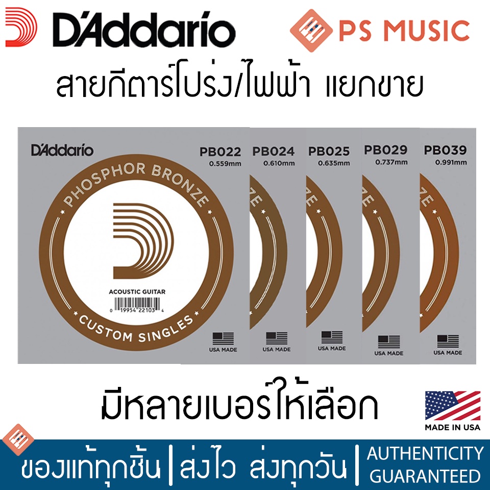 D'Addario® สายกีตาร์โปร่ง-ไฟฟ้าแบบแยกขาย ของแท้ 100% Made in U.S.A.