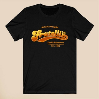 เสื้อยืดผ้าฝ้ายพิมพ์ลายขายดีเสื้อยืดลําลอง พิมพ์ลายโลโก้ร้านอาหาร The Goonies Fratellis แฟชั่นใหม่