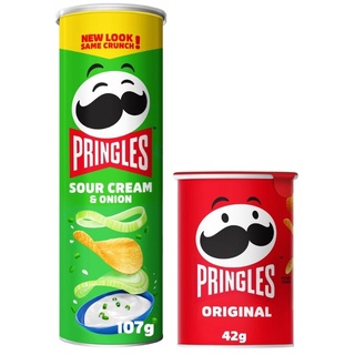 Pringles Potato Chips Sour cream & Onion 107g และ Pringles Potato Chips Original Flavor 42g