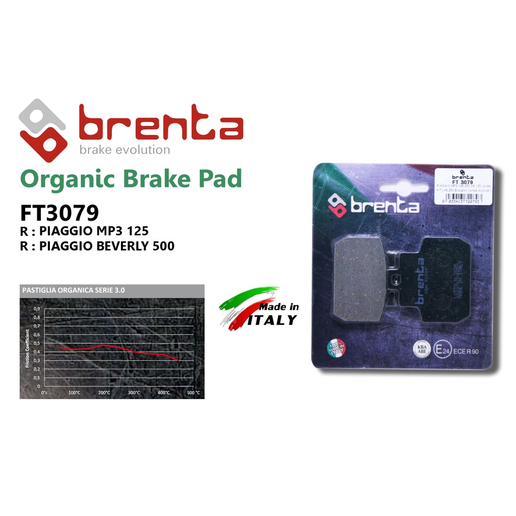 ผ้าเบรคหลัง BRENTA FT3079  Vespa MP3 125/BEVERLY 500