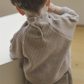 Autumn/Winter Kids Girls and Boys Turtleneck Long Sleeve Shirt + Corduroy Overalls Clothing Set