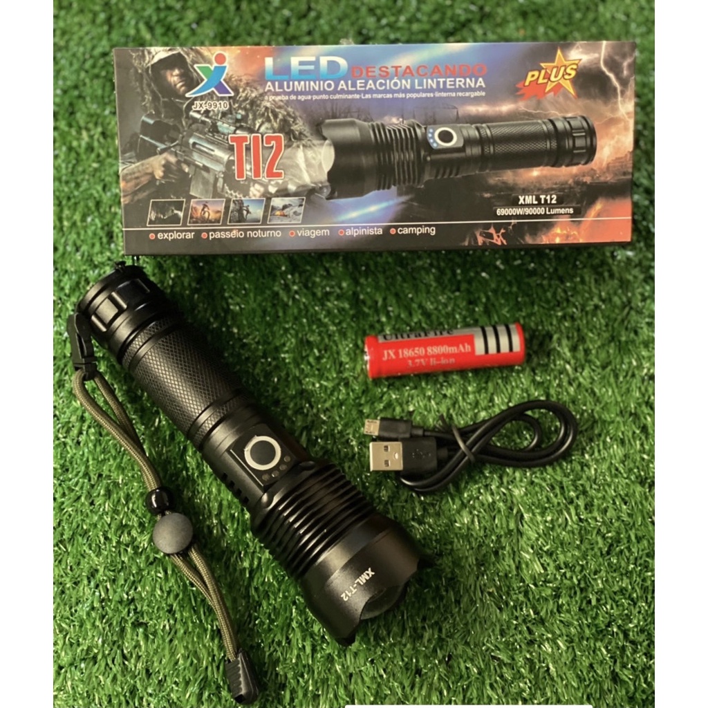 ไฟฉายเดินป่า ไฟฉายรุ่น JX-9910 XML T12 ไฟฉาย Flash Light ส่องไกล300เมตร ทนทาน สีดำ  ชาร์จ USB ไฟฉายL