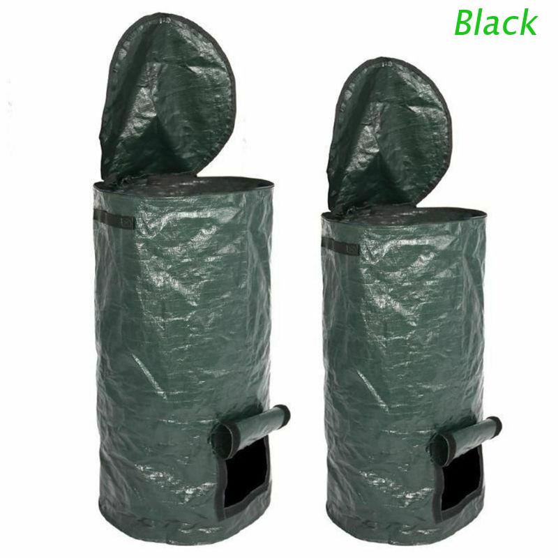 BLACK Collapsible Garden Yard Compost Bag with Lid Environmental Organic Ferment Waste Collector Refuse Sacks Composter