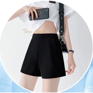 PW001 TARA Short pants กางเกงขาสั้น เอวสูง มีขอบเอว ตีเกร็ดหน้า เนื้อผ้าวูลเวฟ ผ้ายืด ใส่สบาย