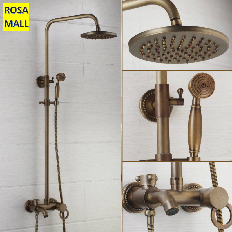 Rosa Mall New 8 Inch Rainfall Shower Head Antique Brass Wall Mounted