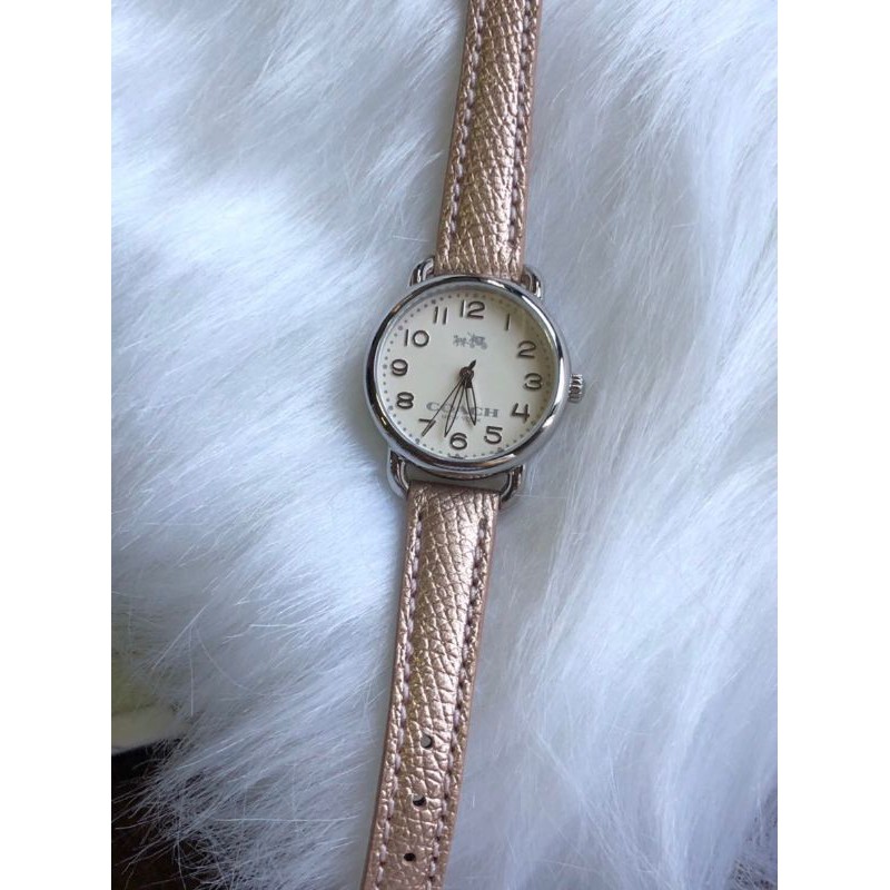 🎀 (สด-ผ่อน) นาฬิกาCoach หนัง สีโรสโกลด์ 14502249 COACH Women's Delancey Leather Strap Watch Silver/Metallic Rosey