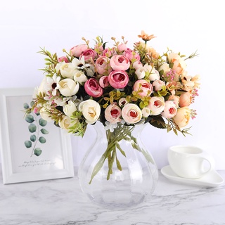 Silk Artificial Flower Rose Camellia Chrysanthemum Sun flower Small Bouquet Small Fresh Fake Flower Wedding Decoration Homeo ffice Decoration Ins