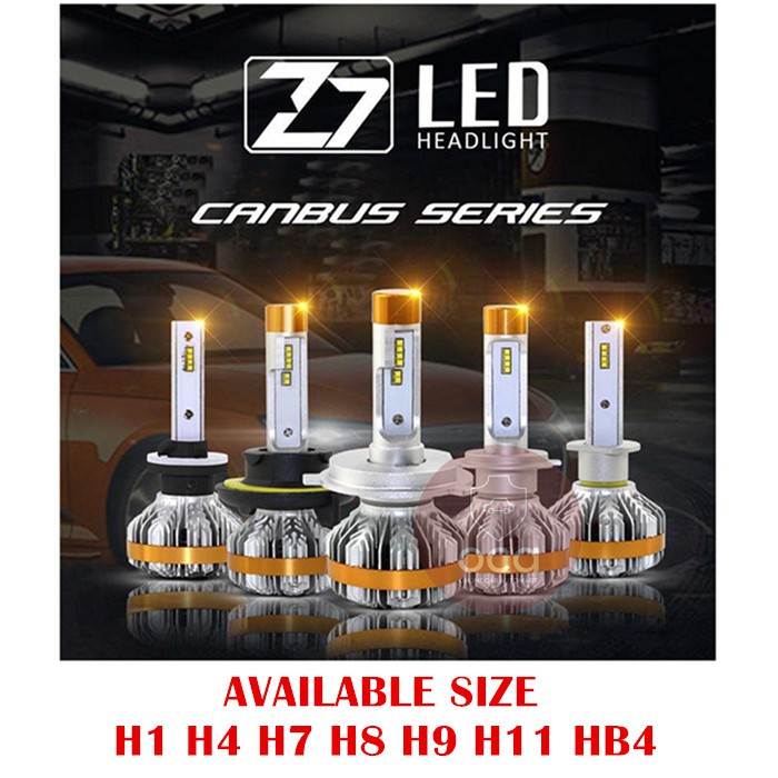 Z7 ไฟหน้า LED ไฟหน้าอัตโนมัติ 6500k สีขาว - H1 H4 H7 H8 H9 H11 HB4