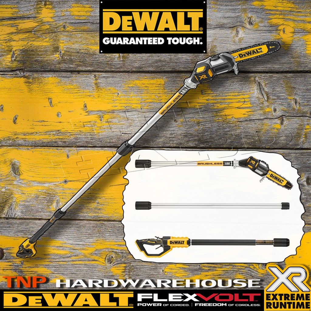 DEWALT เลื่อยตัดแต่งกิ่งไม้สูง ไร้สาย ตัวเครื่องยาว3.0 ม. พร้อมเสาต่อ = ระยะเอื้อมถึง 4.5 ม. รุ่น DCMPS567N 18V,20V