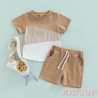 Kidsup1- เสื้อยืดแขนสั้น คอกลม และกางเกงขาสั้น สีขาว สําหรับเด็กผู้ชาย 2 ชิ้น