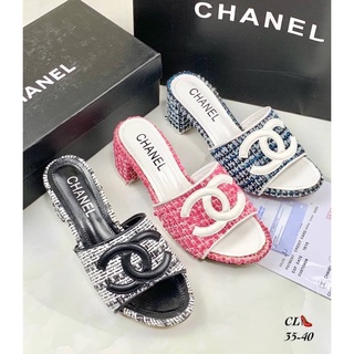 พร้อมส่งรองเท้าส้นสูง CHANEL งานผ้าทวิต สูง4cm สินค้าพร้อมกล่องอุปกรณ์ครบ