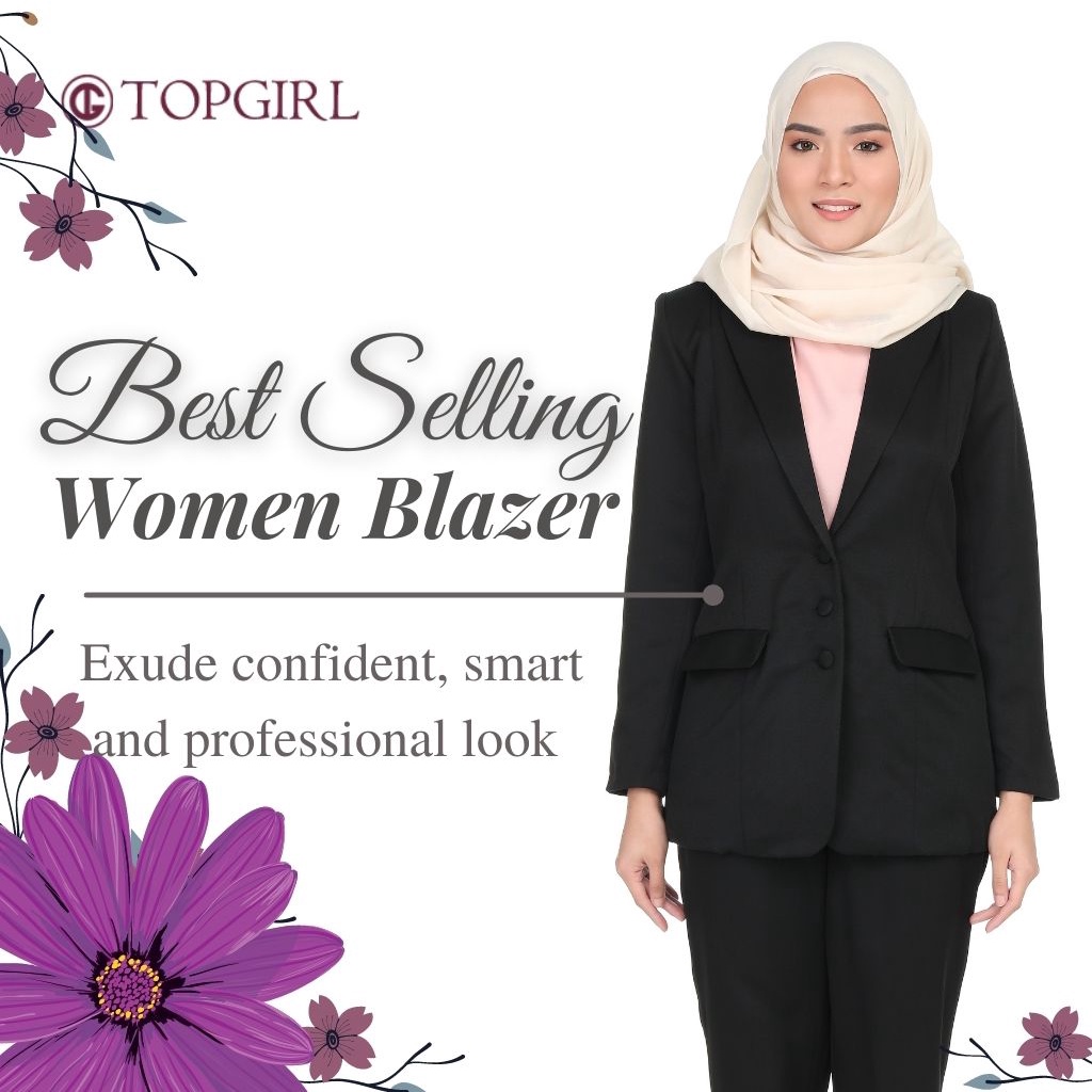 TOPGIRL Muslimah Plus Size Office Blazer คุณภาพสูงผู้หญิง Blazer คุณภาพสูงสีน้ําตาล Blazer สีดํา Bla