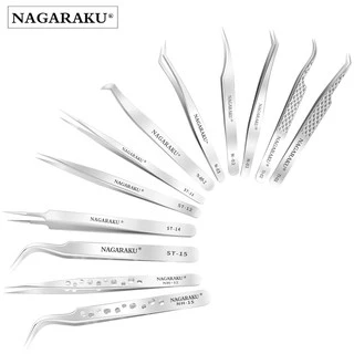 NAGARAKU แหนบคีบขนตา ชนิดสเตนเลส ทรงตรง โค้ง อุปกรณ์ทำเล็บ ต่อขนตา