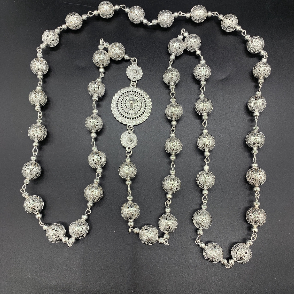 สร้อย สังวาลย์ สีเงิน ชุดไทย ประดับ ลูกปัด สร้อยคอแฟชั่น ผู้ใหญ่ 3 สี ทอง เงิน ดำ - รูปที่ 3