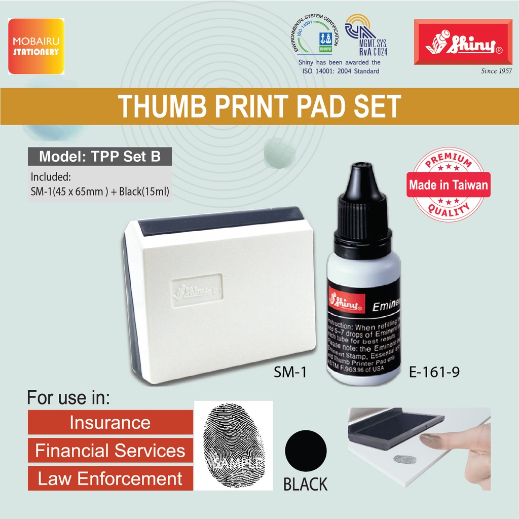 SHINY Thumb Print Pad Set B [SM-1 Pad + E-161-9 Black Ink Color] (สํานักงาน,ประกัน,การเงิน)