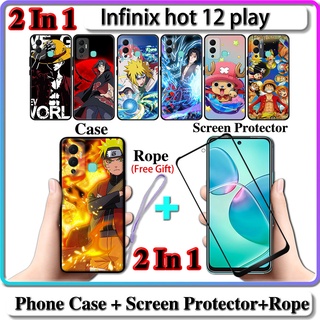 2 IN 1 เคส Infinix hot 12 play พร้อมกระจกนิรภัยกันรอยหน้าจอโค้ง เซรามิค ลายนารูโตะ และวันพีช