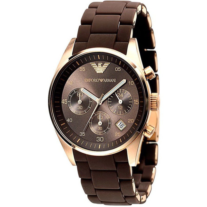 นาฬิกาข้อมือผู้ชาย EMPORIO ARMANI Sport Rose Gold Ion-Plating Brown Chronograph Dial Men's Watch AR5891