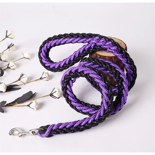 PP-054-2 | สายจูงสัตว์เลี้ยง เชือกถักไนลอน สำหรับสุนัขและแมว พันธุ์เล็ก-ใหญ่ 💜🖤 พร้อมส่ง