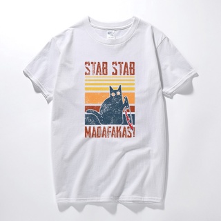 เสื้อยืดผ้าฝ้ายพิมพ์ลายแฟชั่น เสื้อยืด ผ้าฝ้าย พิมพ์ลาย Pew Spoof Stab Madafakas Killer Cat Gangster สไตล์ฮาราจูกุ สําหร