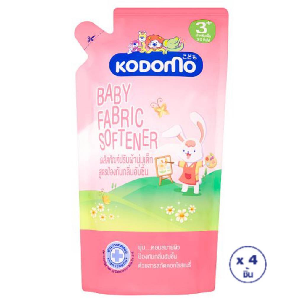 KODOMO โคโดโม น้ำยาปรับผ้านุ่มเด็ก สูตรป้องกันกลิ่นอับชื้น 600 มล.(ทั้งหมด 4 ชิ้น) เก็บเงินปลายทาง