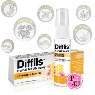 Difflis Herbal Mouth Spray 15 mLดิฟฟลิส เฮอร์เบิ้ล เมาท์ สเปรย์ 15ML.สเปรย์ระงับกลิ่นปาก ช่วยให้สดชื่น แก้เจ็บคอ