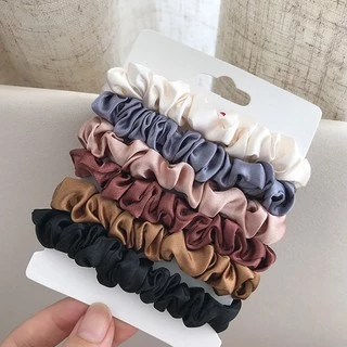 ยางรัดผมผ้าไหมซาติน 6 ชิ้น 6 สี 6BANDCOLOR ใน 1 แพ็คคุ้มสุดๆ!!!