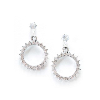 ต่างหูก้านเงิน 925 silver silver circle diamond premium earring