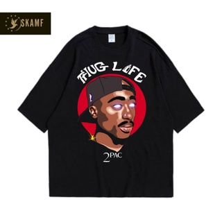 เสื้อยืดผ้าฝ้ายพิมพ์ลายขายดี เสื้อยืด ลาย TUPAC-THUG LIFE สไตล์วินเทจ | เสื้อยืด ลาย California 2 แพ็ก | เสื้อยืด ลาย HI