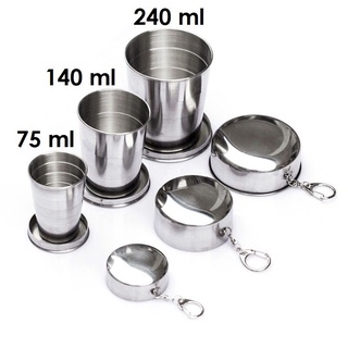 Gelas Lipat Folded Cup 140 Ml Gantung Kunci Stainless/Gantungan Kunci Gelas Lipat Stainless Steel Camping Folded Cup /Gelas Tarik Cup Kecil 140 Ml Lipat Gelas Termurah Stainless Steel Travel Telescopic /Gelas Lipat Camping /Gelas Lipat Stainless