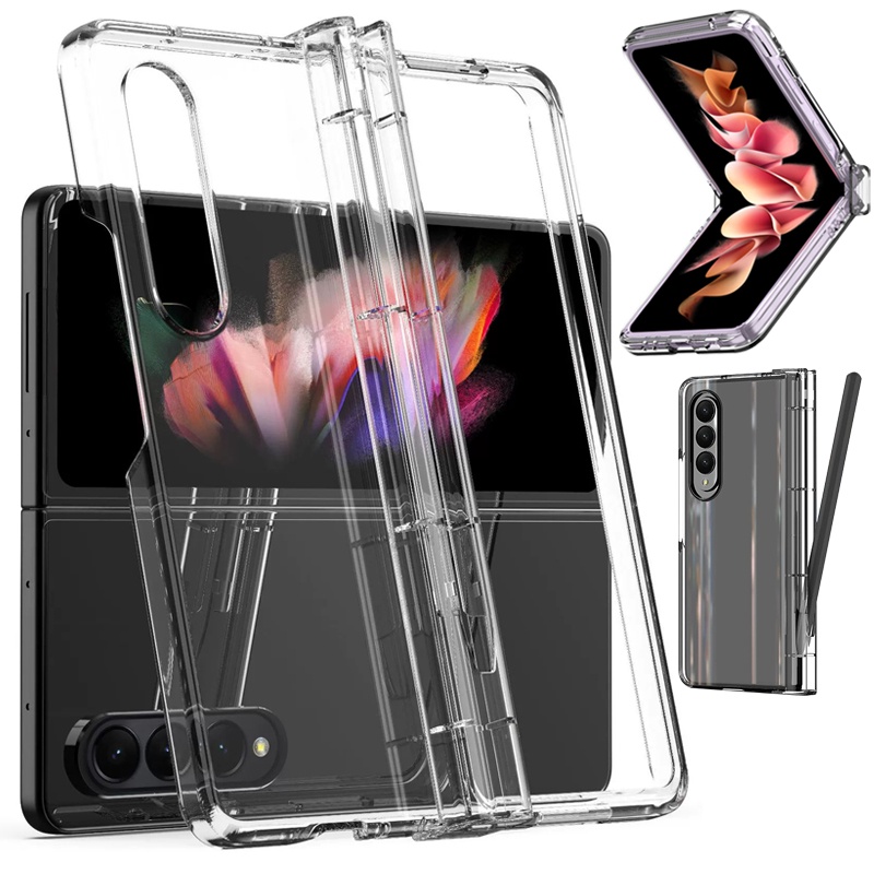 Fold543 For Samsung Galaxy Z Fold 5 4 3 Phone Case with S pen slot Hinged Protective Transparent Cover ZFold3 Fold4 Flip4 Flip3 N2 N3Flip XFlip P50 P60Pocket Razr40ultra casing