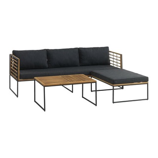 JYSK โซฟาเลานจ์ 3 ที่นั่งพร้อมเก้าอี้นอน UGILT 210x160x70 ดำ/ไม้ (โซฟารับแขก เก้าอี้สวน โซฟาสวน โซฟาสนาม)