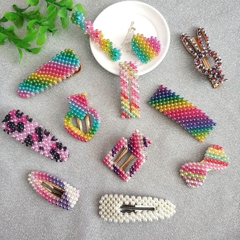 Ins Pearl Hairpin Rainbow Hairpin Color Pearl Headdress กิ๊บมุกสีรุ้งกิ๊บสีมุกประดับมุก