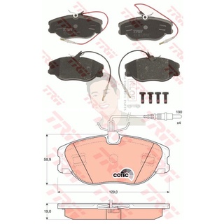 GDB1148 ผ้าเบรค-หน้า(TRW) (เนื้อผ้า COTEC) CITROEN EVASION (22,U6) 2.0 16V, 2.0 HDI, 2.0 TD, 2.0 TURBO