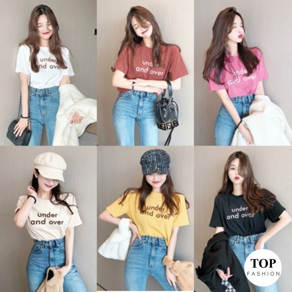 พร้อมส่งไทย ราคาถูก เสื้อยืดสกรีนตัวหนังสือลาย under and over คอกลมแขนสั้น ผ้านิ่มเด้ง ใส่สบาย 6 สี แฟชั่น สวยๆ