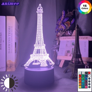 โคมไฟตั้งโต๊ะ Led รูปหอไอเฟลปารีส 3d เปลี่ยนสีได้ ไม่ซ้ําใคร ชาร์จ Usb สําหรับตกแต่งห้องนอนเด็ก ของขวัญวันเกิด