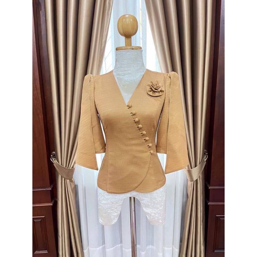 เสื้อลาว เสื้อไหมหม่อนอินเดียอัดกาว มีอก 32-50" (ราคาเฉพาะเสื้อ) ชุดไทยบรรเจิดแบรนด์