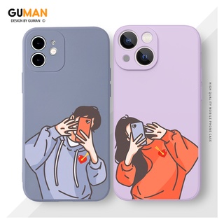 GUMAN เคสคู่ เคสไอโฟน คู่รัก ขอบเหลี่ยมกันกระแทกซิลิโคนนุ่มการ์ตูนน่ารักตลก เคสโทรศัพท์ Compatible for iPhone 14 13 12 11 Pro Max SE 2020 X XR XS 8 7 6 6S Plus พลัส XYM705