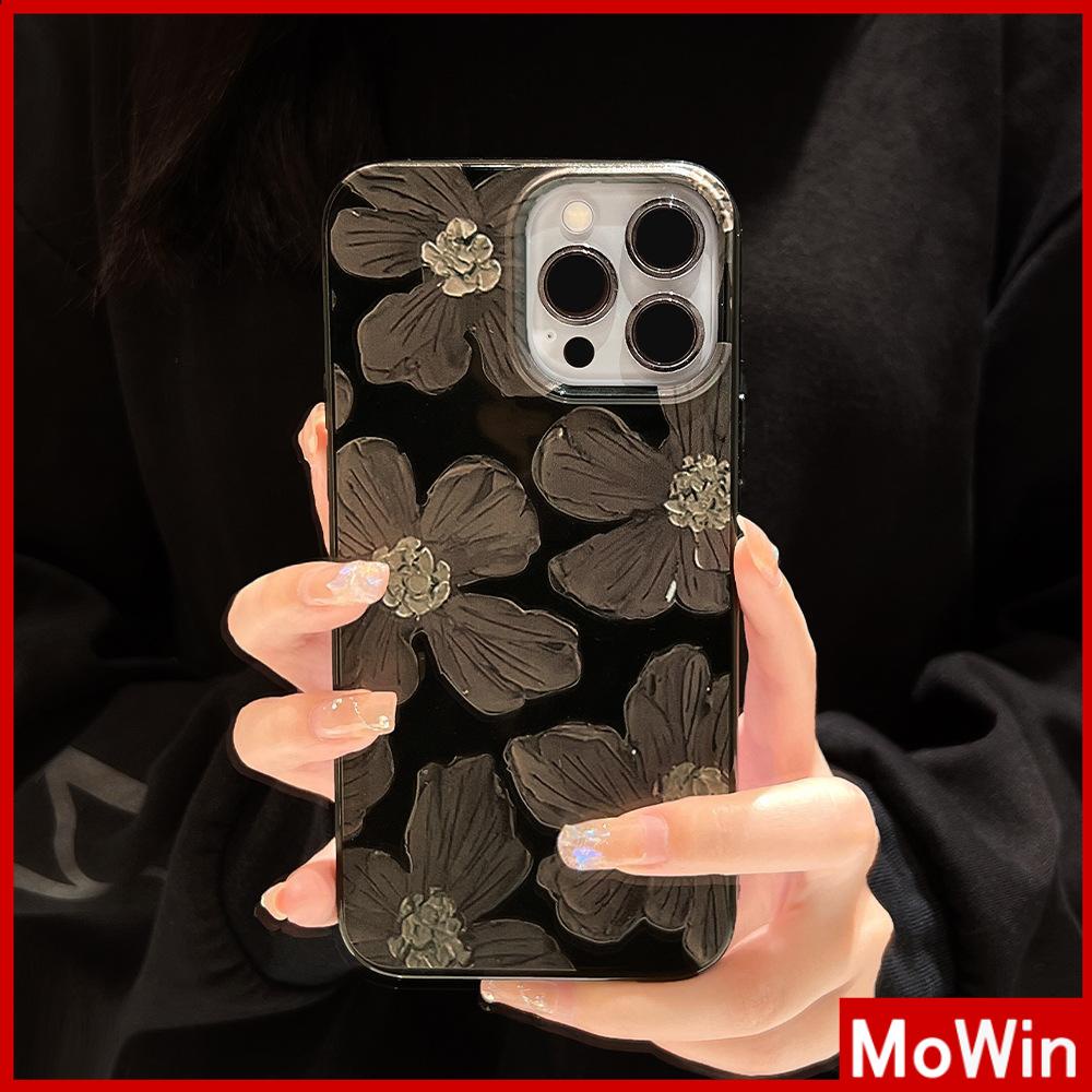 เข้ากันได้สำหรับ 15 เคสไอโฟน11 เคสโทรศัพท์ iphone 13 pro max เคส iPhone ซิลิโคนนุ่มเคสลูกอมเคลือบเงาสีดำกันกระแทกกล้องป้องกันภาพวาดดอกไม้สำหรับ iPhone 11 Pro Max 13 Pro Max 12 Pro Max 7Plus xr XS Max