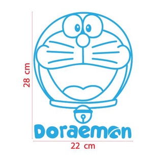 สติ๊กเกอร์ ตัด ไดคัต โดราเอมอน หน้าโดเรมอน + คำว่า Doraemon  22x28 ซม. แต่ง รถ ติดมอเตอร์ไซค์ วัสดุเป็น PVC กันน้ำ