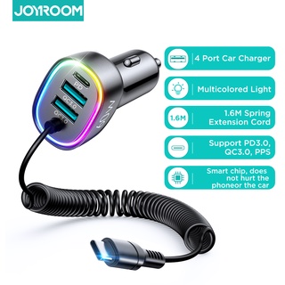 Joyroom 60W 4 IN 1 LED Car Charger USB Type-C Car Charger พร้อมสายต่อ 1.6 ม. QC 3.0 PD 3.0 อะแดปเตอร์ชาร์จเร็ว