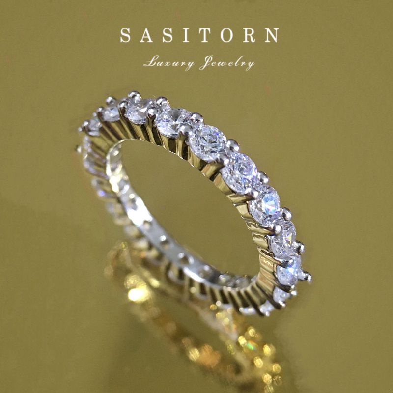 Sasitorn แหวนเพชรแถว เพชรล้อมวง เพชรเกรดดีที่สุดงานเทียบเพชรแท้ สวยหรู น่ารักใส่ติดนิ้ว ให้ของขวัญ Jewelry ST118