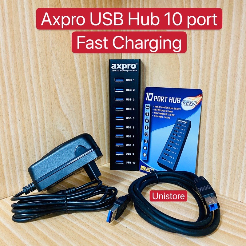 AXPRO AXP878 USB HUB 10 พอร์ต USB 3.0 อะแดปเตอร์ชาร์จชาร์จเร็ว