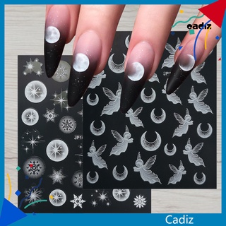 Cad สติกเกอร์ตกแต่งเล็บ รูปผีเสื้อ ดวงจันทร์ ติดทนนาน สีขาว แบบมืออาชีพ