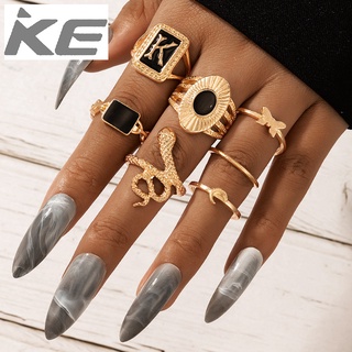 Set Ring Dark Gold K Letter Snake Butterfly Seven-piece Drip Ring for girls for women low pric