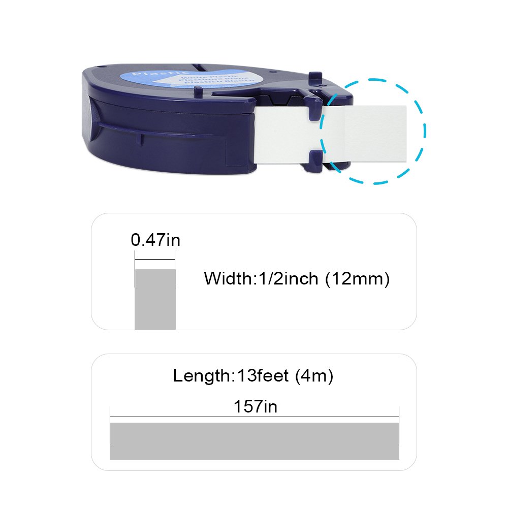 [สต็อกประเทศไทย] 1pack Compatible pour DYMO LetraTag bandes d'étiquettes noir sur blanc 91200,92101,91202,91203,91204,91