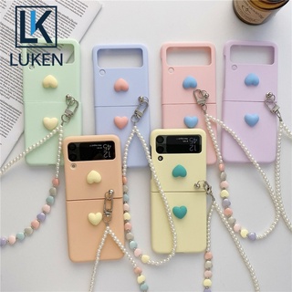 Luken เคสโทรศัพท์มือถือ ประดับไข่มุก สีมาการอง สําหรับ Samsung Galaxy Z Flip 3 5G Z Flip 4