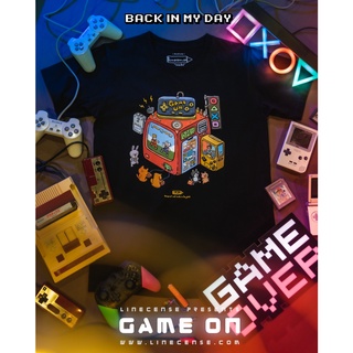 เสื้อยืดผ้าฝ้ายพิมพ์ลายขายดี[ NEW ] 🎮"Game ON!"🕹️ Black premium cotton100 comp t-shirt collection เสื้อยืดสีดำลายเกมส์