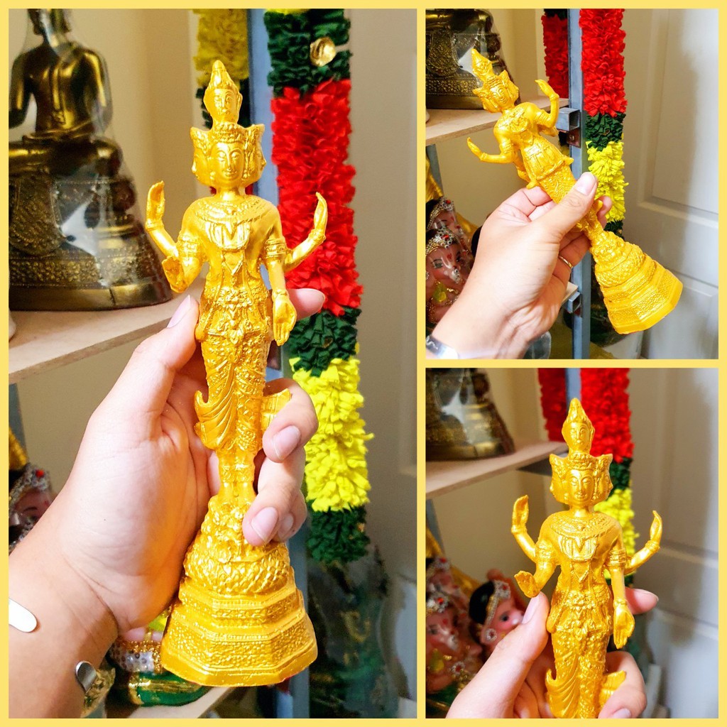 องค์พระตรีมูรติ มหาเทพแห่งความรัก พระตรีมูรติ5เศียร แบบเดียวกันกับหน้าเซ็นทรัลเวิลด์(สีน้ำทอง)สวยงาม สูง20ซม.